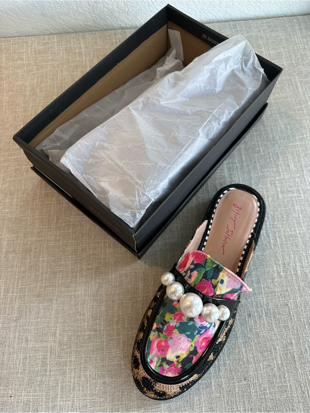 Betsey Johnson Leopard Floral Pearl-Embellished Mule - Pink Multi